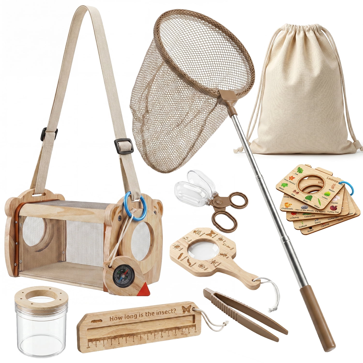 Kids Outdoor Garden - Wooden Bug Catching Kit With Telescopic