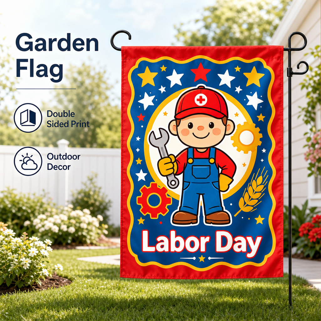Kids Outdoor Garden - Labor Day Garden Flag Cute Cartoon