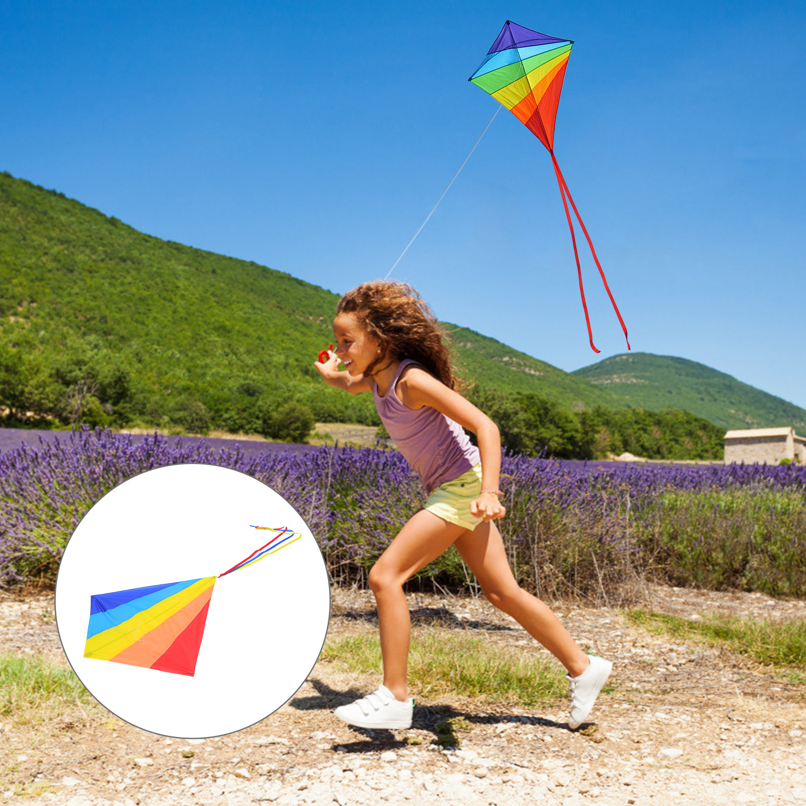 Kite Easy Fly Kids - Shape Rainbow Kite with Long Tail