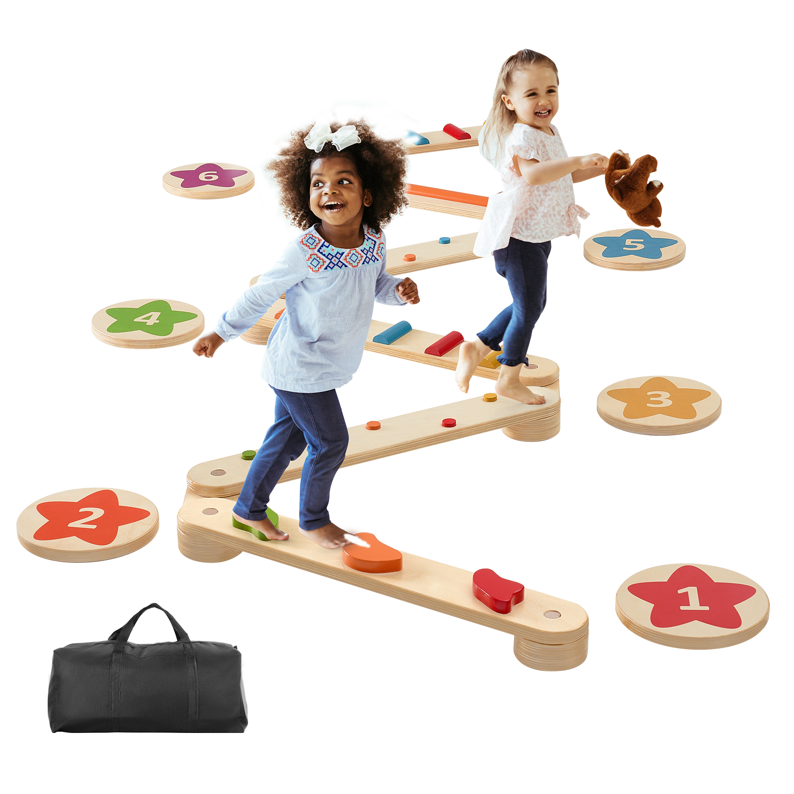 Kids Outdoor Balance Beam - SucceBuy 6 PCS Balance Beam Stepping