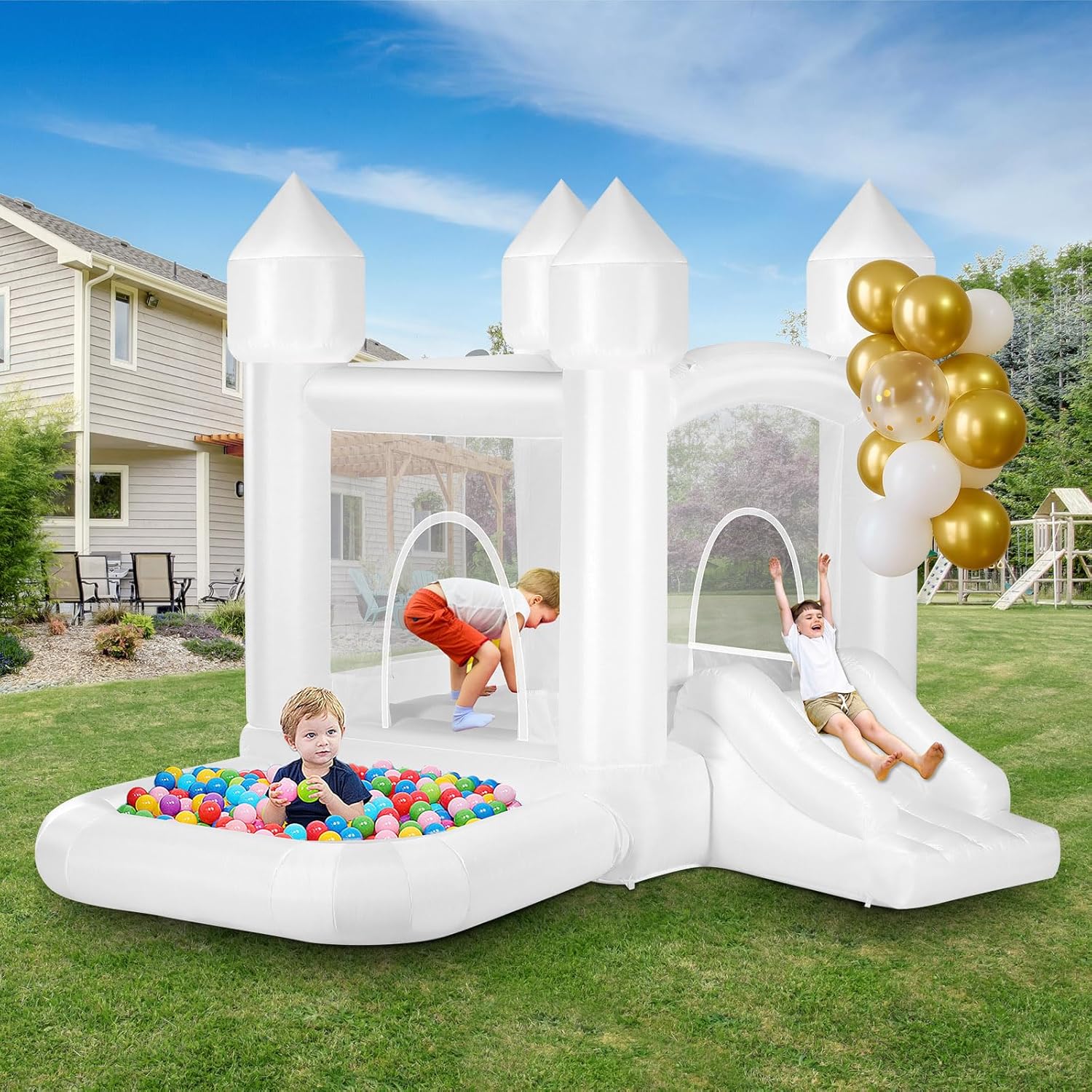 Kids White Bounce House with B - Kids Outdoor Gifts avis et prix