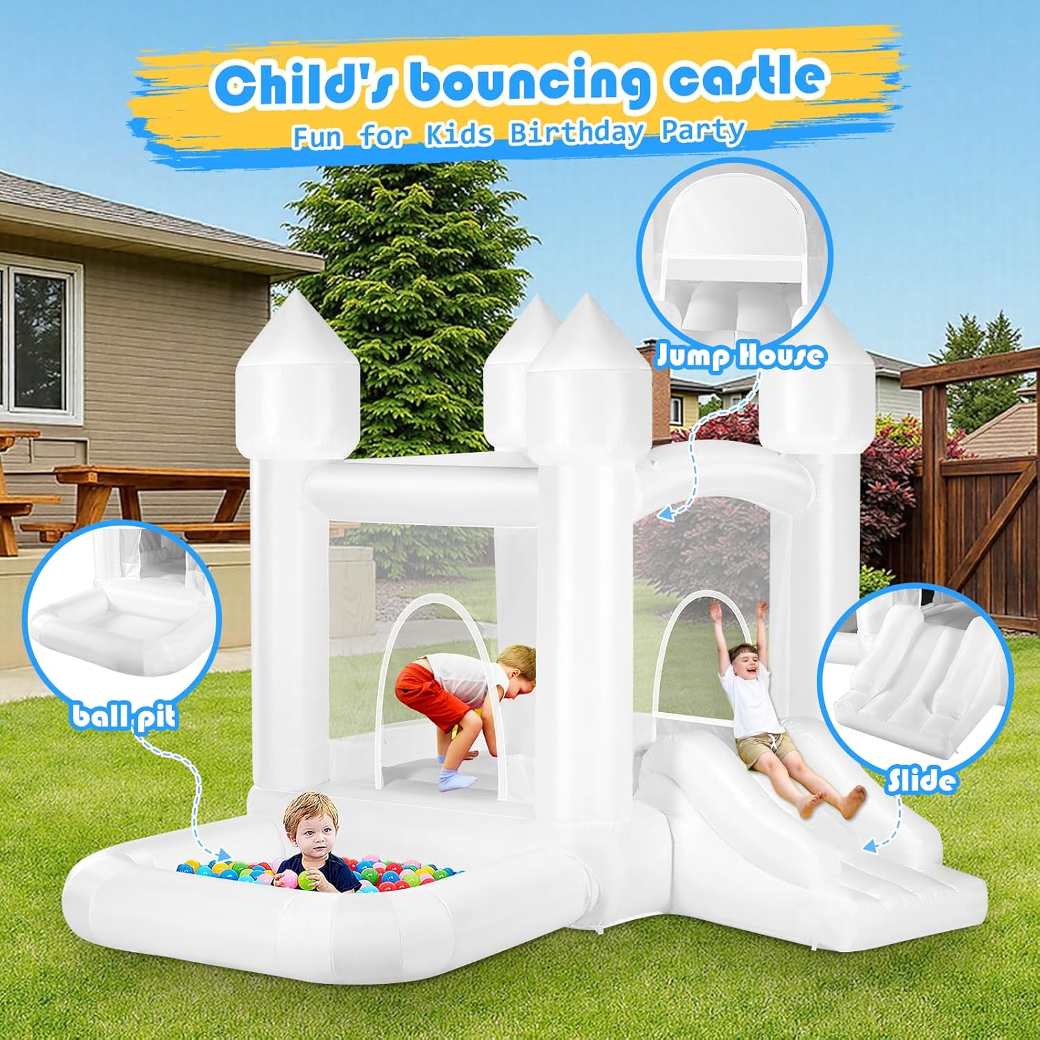 Kids White Bounce House with B - Kids Outdoor Gifts avis et prix