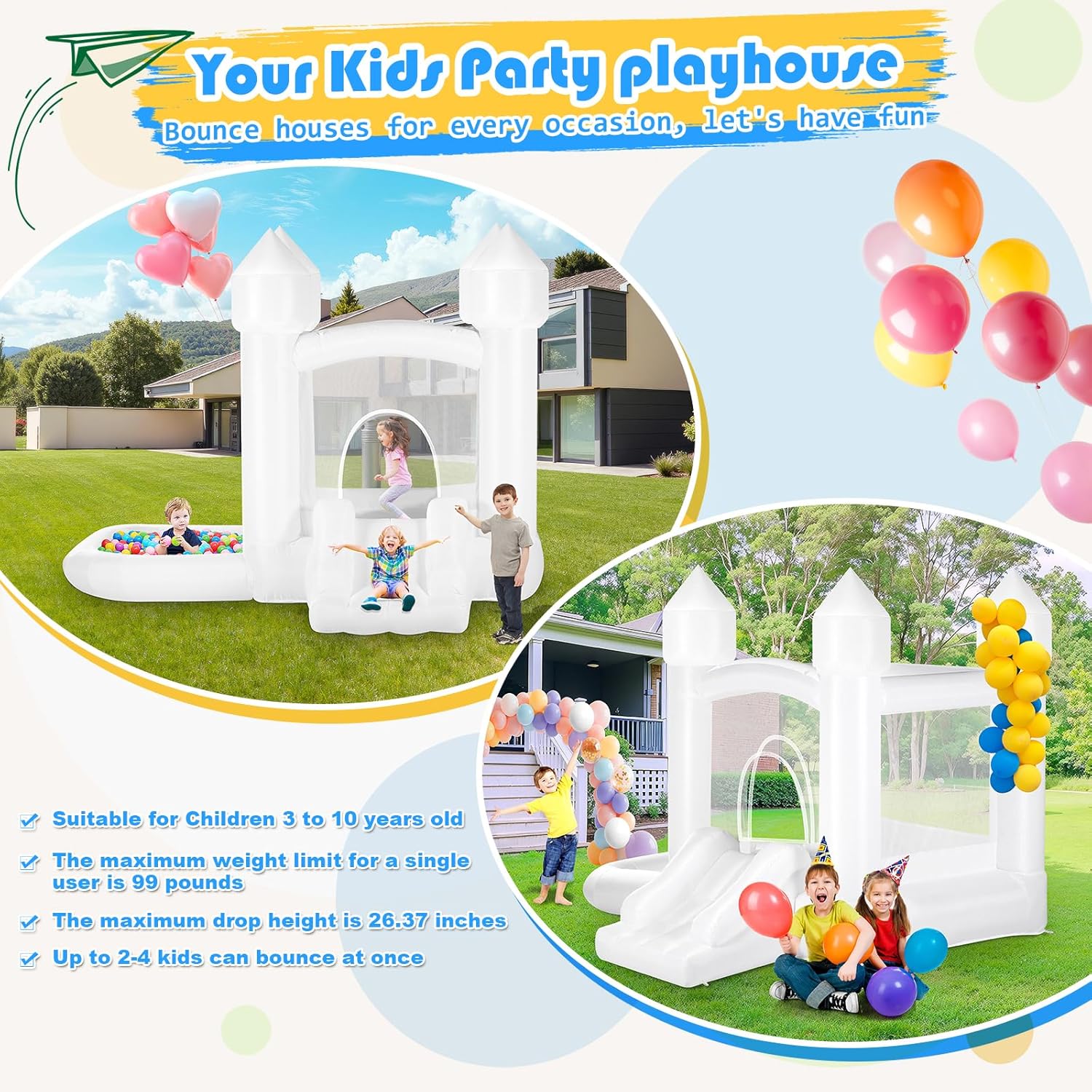 Kids White Bounce House with B - Kids Outdoor Gifts avis et prix