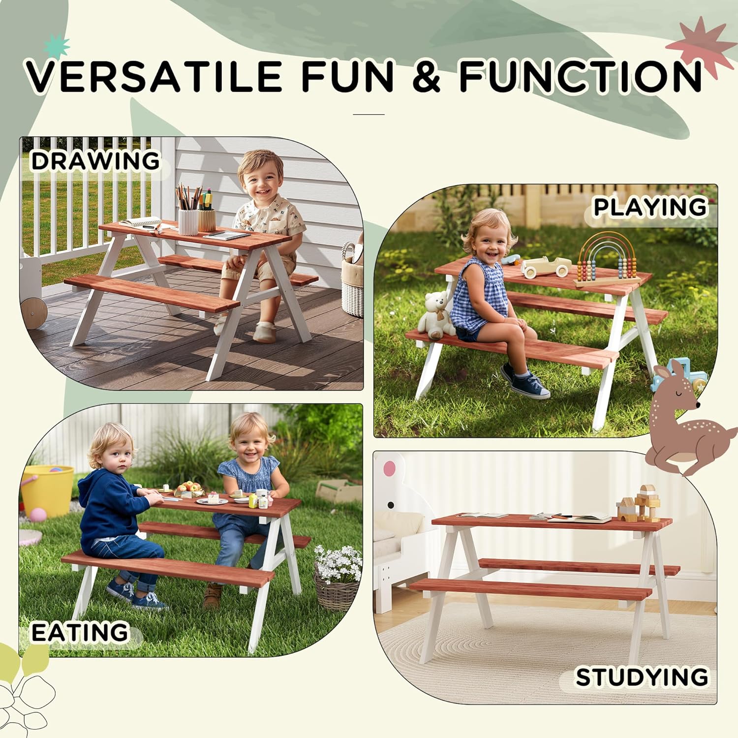 Kids Picnic Table Set, Wooden  - Kids Outdoor Furniture Set avis et prix
