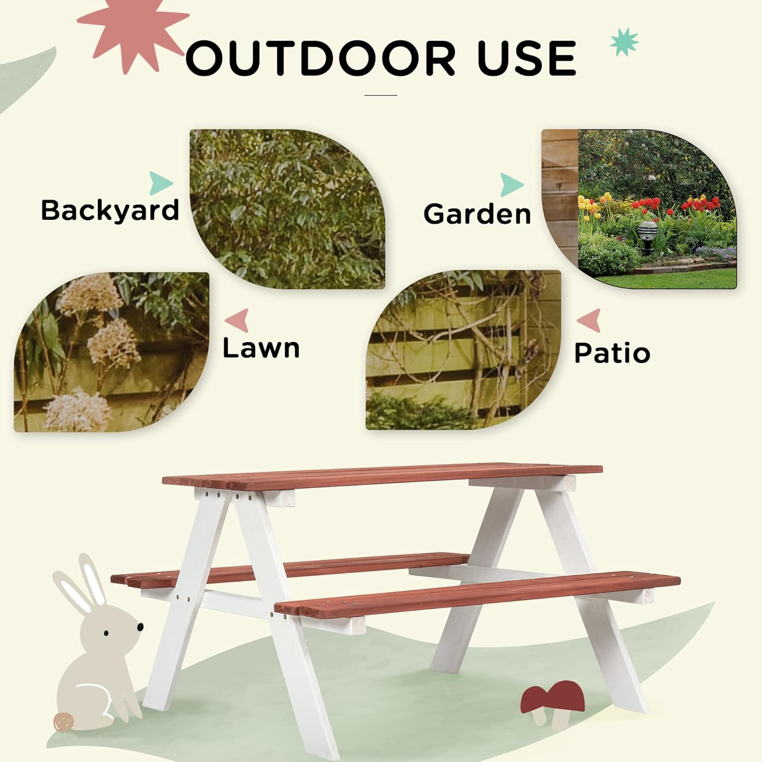 Kids Picnic Table Set, Wooden  - Kids Outdoor Furniture Set avis et prix