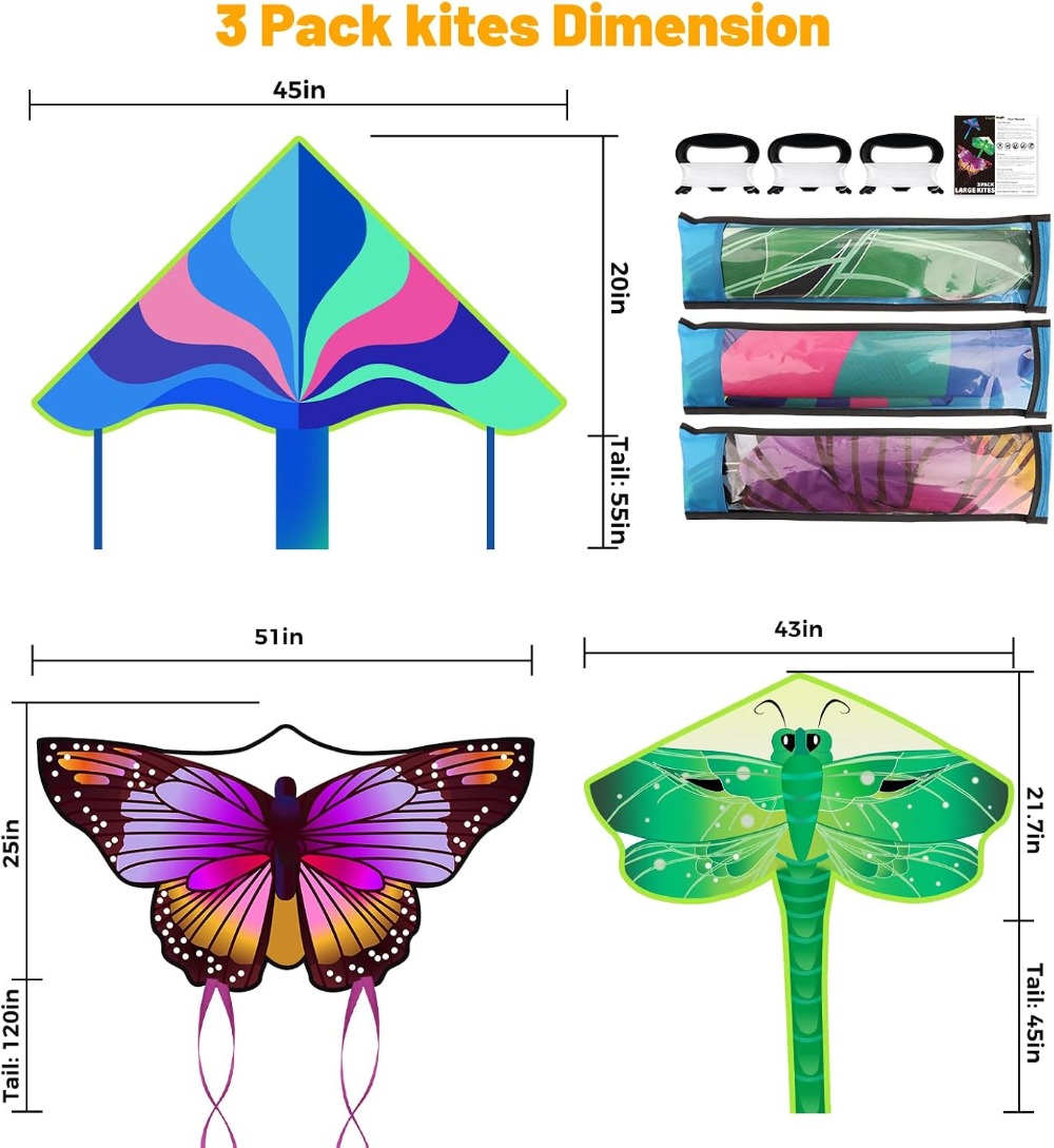 3 Pack Large Kites Butterfly D - Kite Easy Fly Kids avis et prix