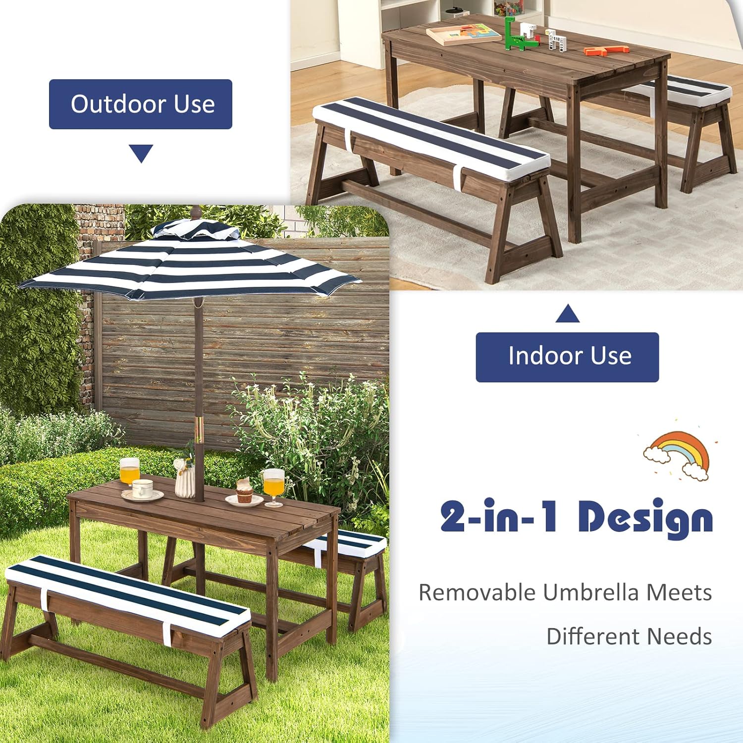 Height Adjustable Wooden Kids  - Kids Outdoor Furniture Set avis et prix