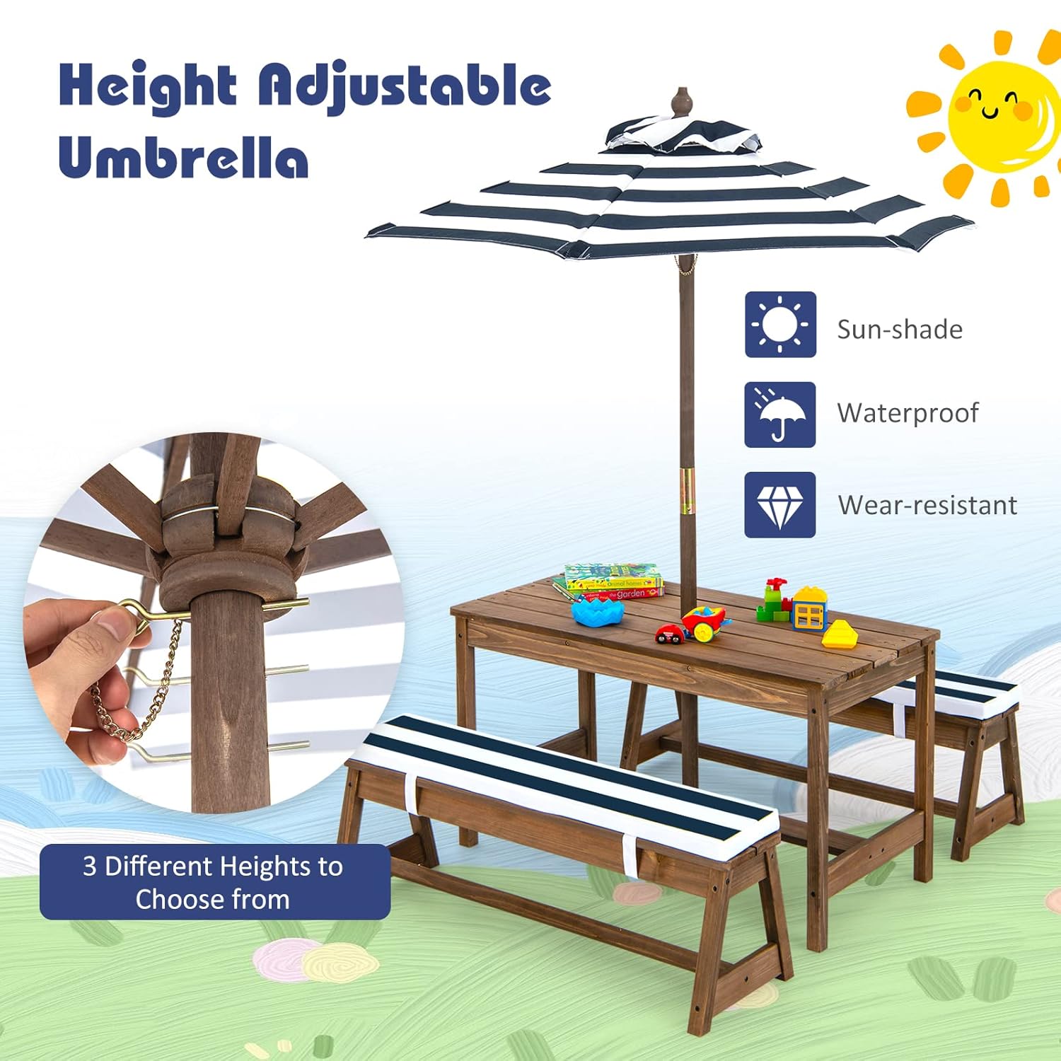 Height Adjustable Wooden Kids  - Kids Outdoor Furniture Set avis et prix