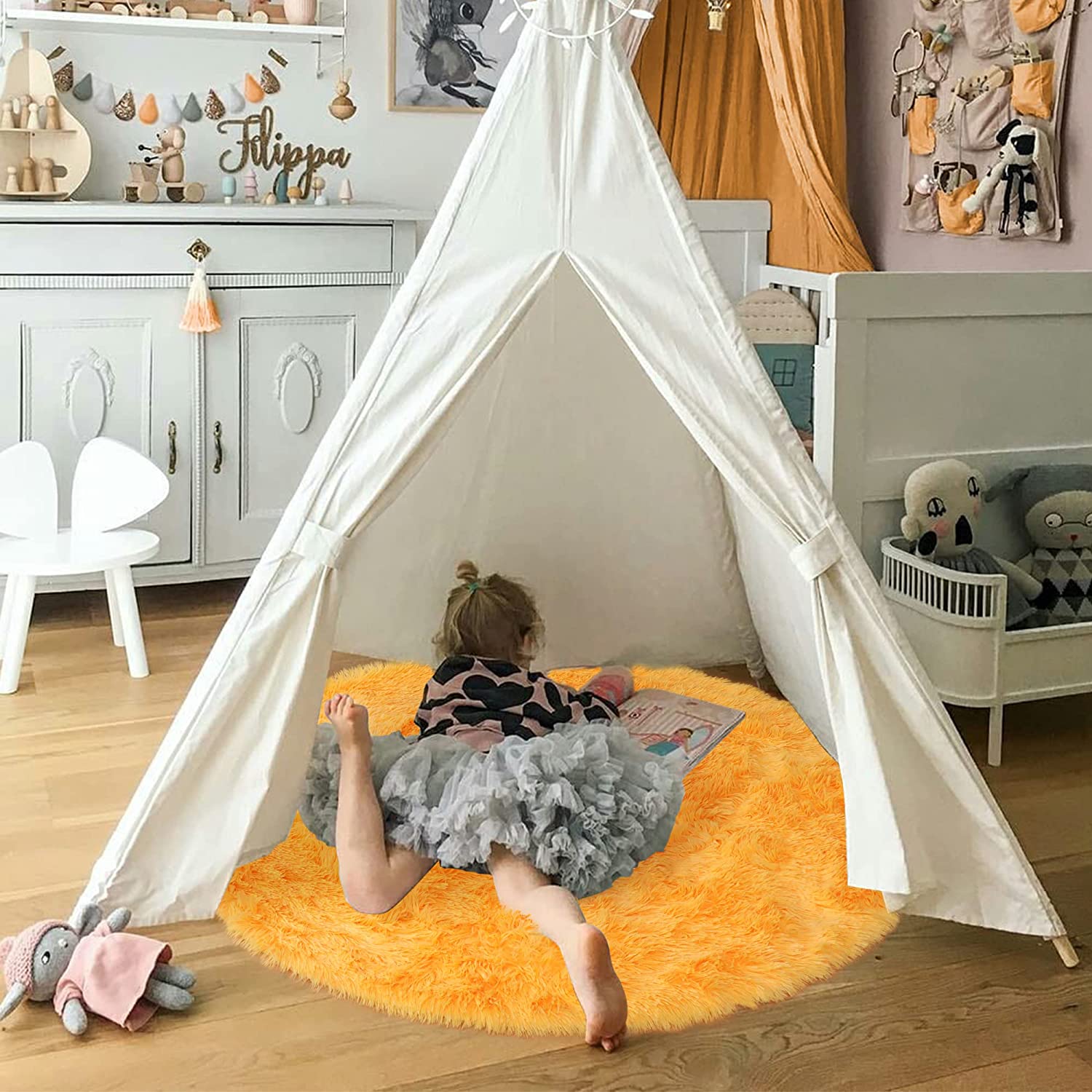 Soft Orange Round Rug Circle R - Kids Outdoor Teepee avis et prix